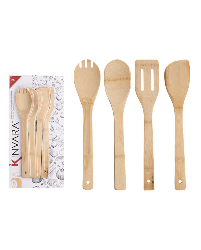 SET 4 UTENSILIOS COCINA BAMBU 30CM