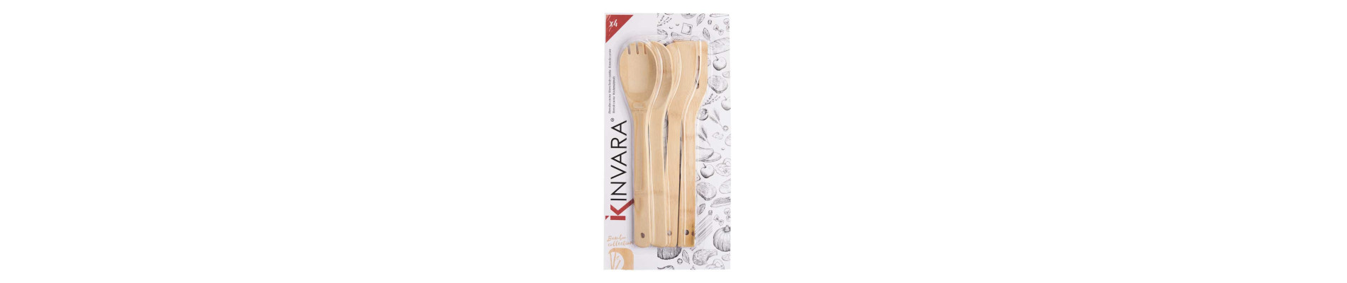 SET 4 UTENSILIOS COCINA BAMBU 30CM