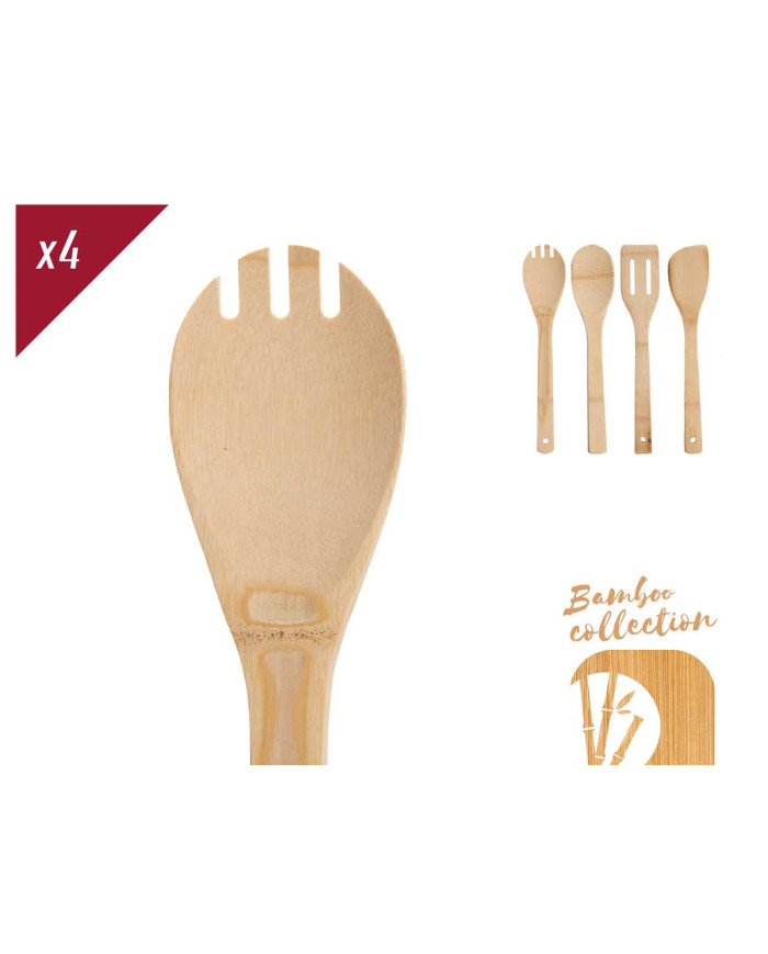 SET 4 UTENSILIOS COCINA BAMBU 30CM