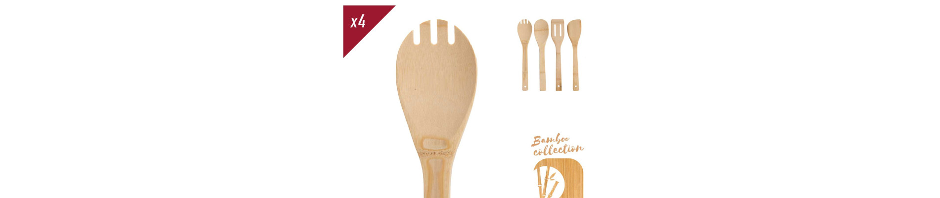 SET 4 UTENSILIOS COCINA BAMBU 30CM