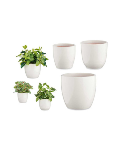 SET 3 MACETAS CERAMICA ABOMBADA 14 17 22CM BLANCA