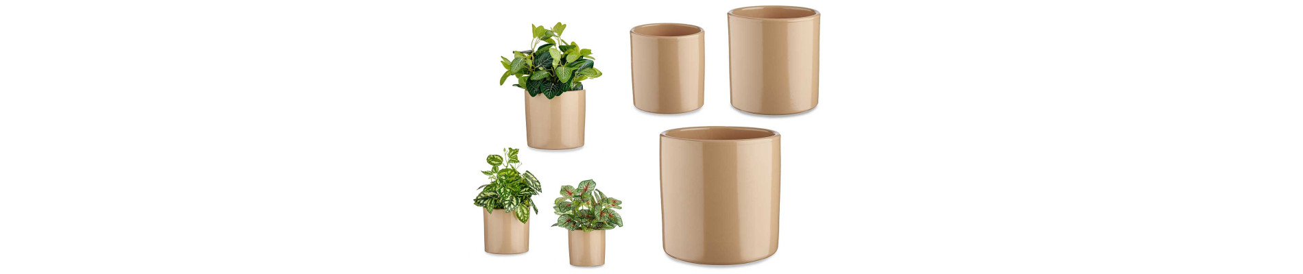 SET 3 MACETAS CERAMICA CILINDRO 14 17 22CM BEIGE