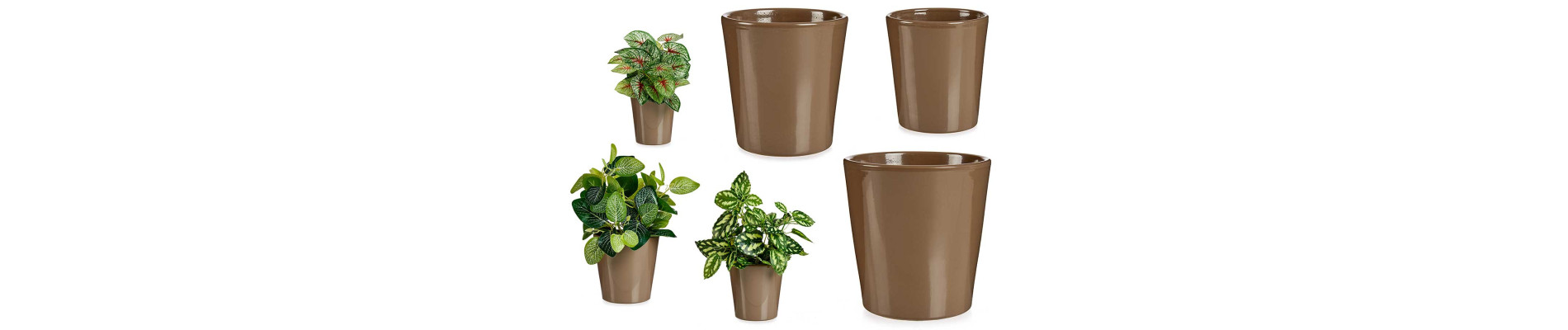 SET 3 MACETAS CERAMICA CONICA 11 14 17CM TAUPE