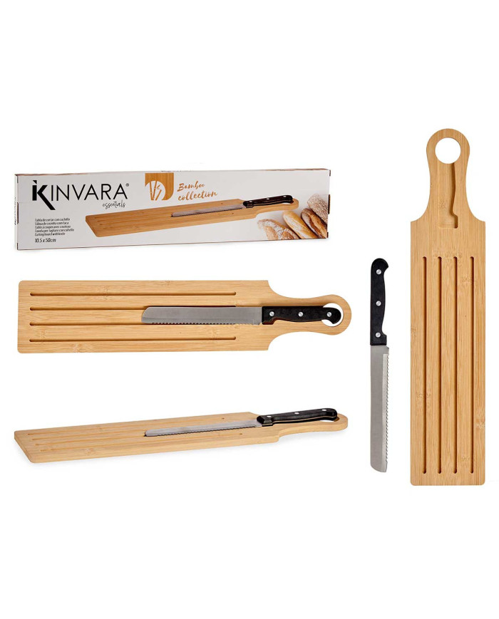 TABLA CORTAR PAN ASA BAMBU Y CUCHILLO
