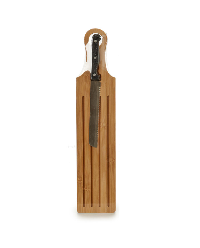 TABLA CORTAR PAN ASA BAMBU Y CUCHILLO