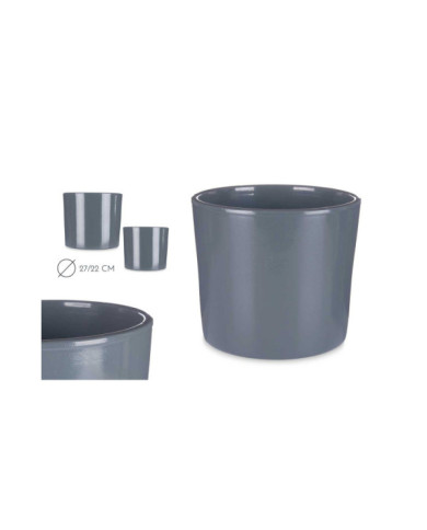 SET 2 MACETAS CERAMICA CILINDRO 22 27CM ANTRACITA
