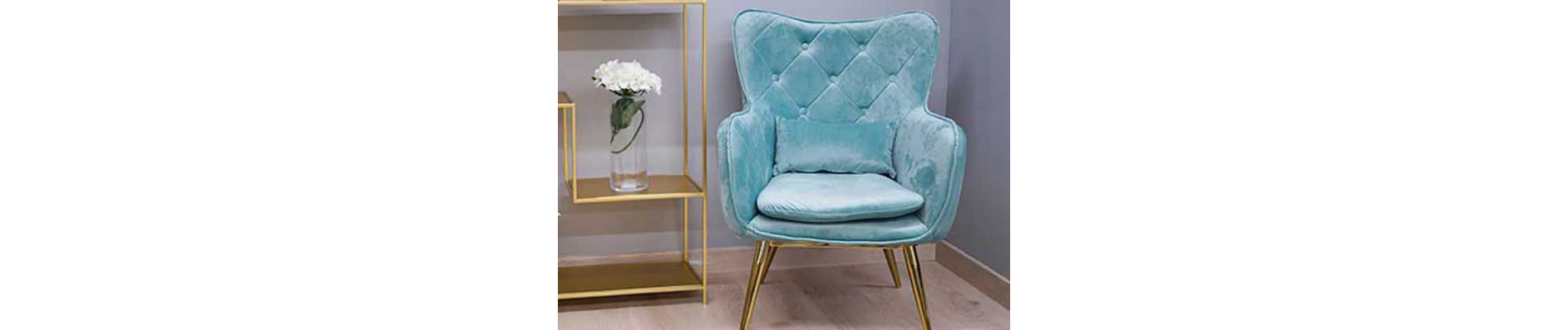SILLON TERCIOPELO AZUL CON COJIN