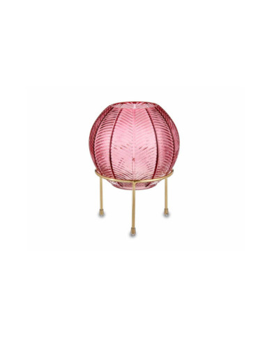 JARRON BOLA CRISTAL ROSA BASE METAL ORO