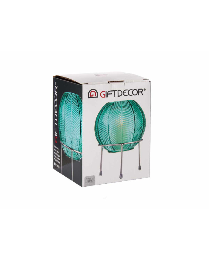 JARRON BOLA CRISTAL AZUL BASE METAL PLATA