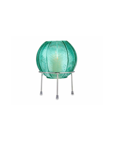 JARRON BOLA CRISTAL AZUL BASE METAL PLATA
