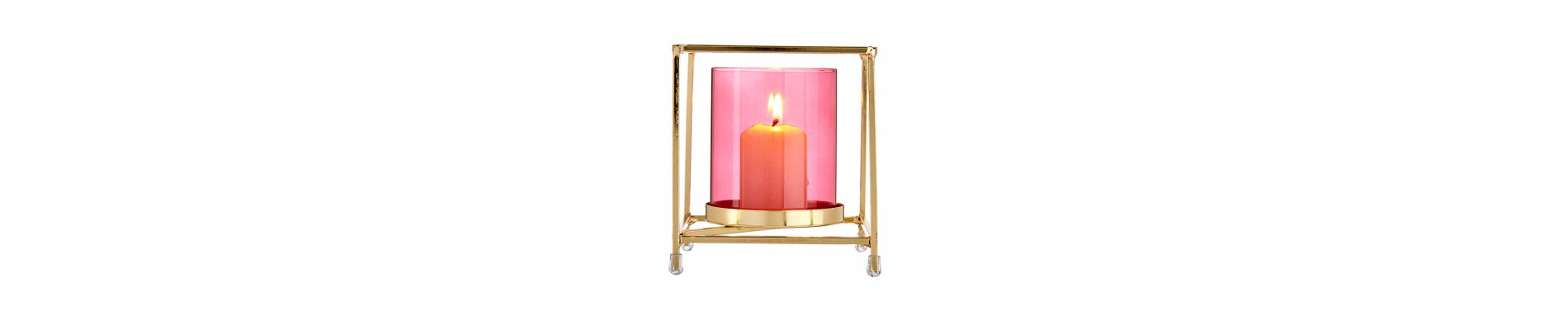 BASE VELA CRISTAL CUAD ROSA METAL ORO PEQ
