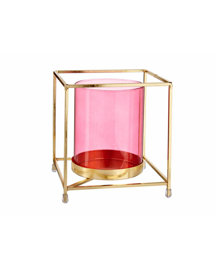 BASE VELA CRISTAL CUAD ROSA METAL ORO GRD
