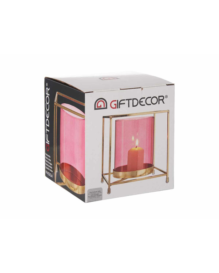 BASE VELA CRISTAL CUAD ROSA METAL ORO GRD