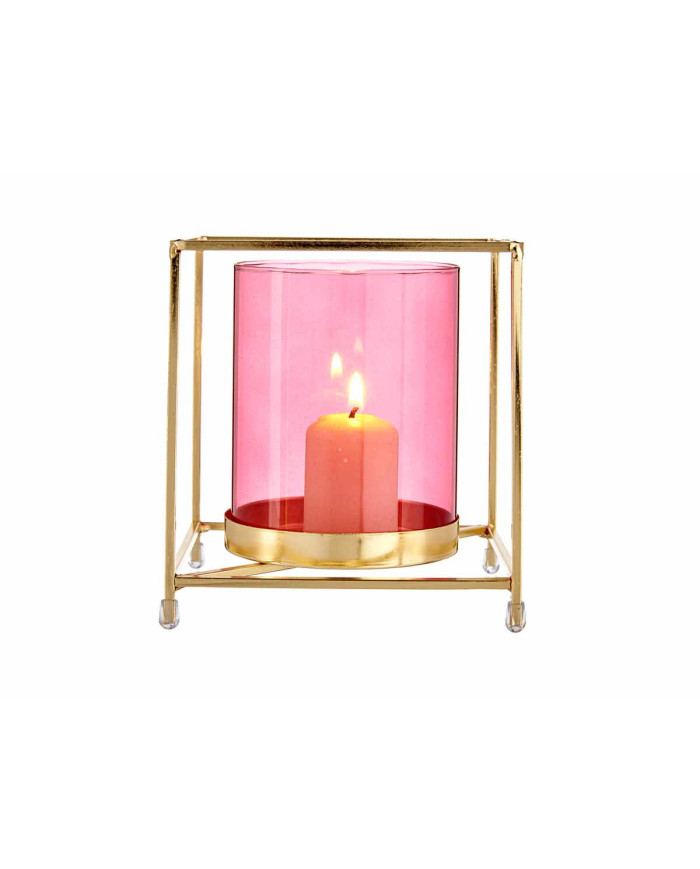 BASE VELA CRISTAL CUAD ROSA METAL ORO GRD