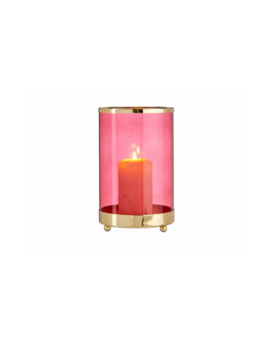 BASE VELA CRISTAL CILIND ROSA METAL ORO GRD