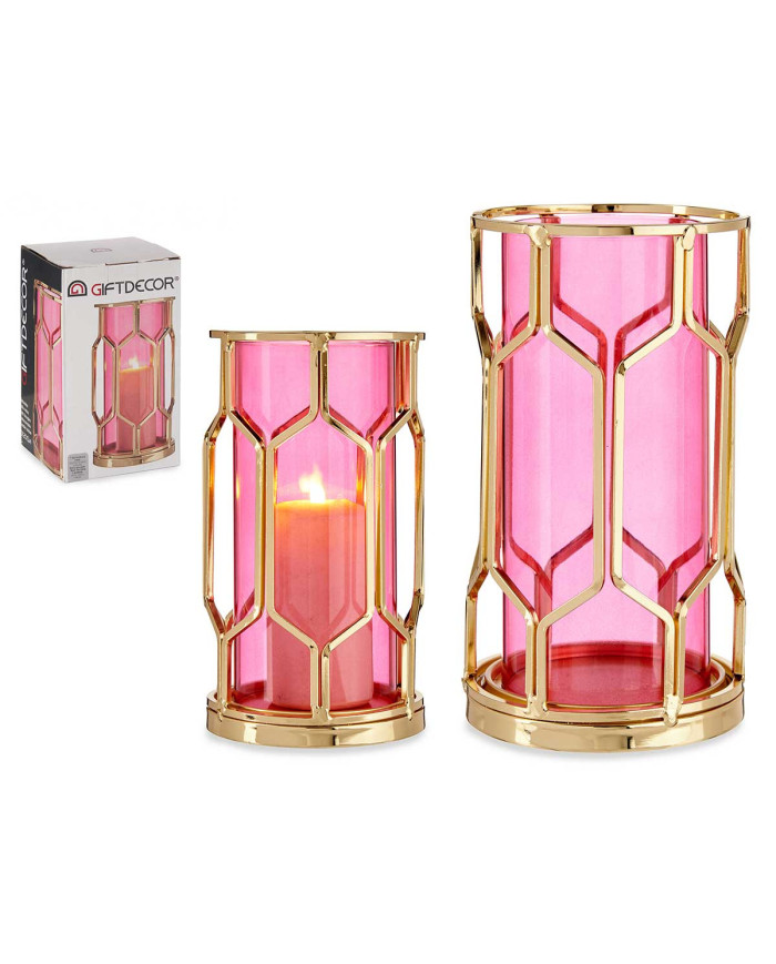 BASE VELA CRISTAL ROSA METAL ORO