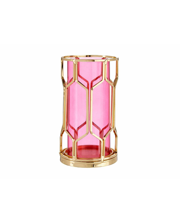 BASE VELA CRISTAL ROSA METAL ORO