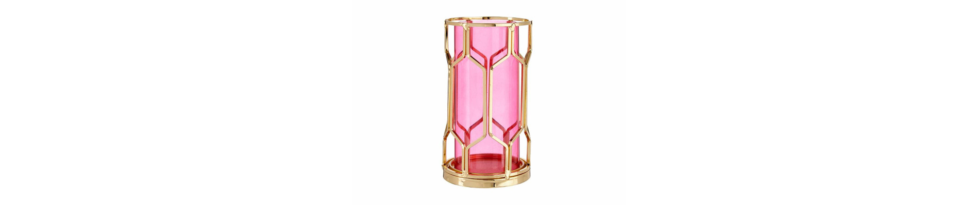 BASE VELA CRISTAL ROSA METAL ORO