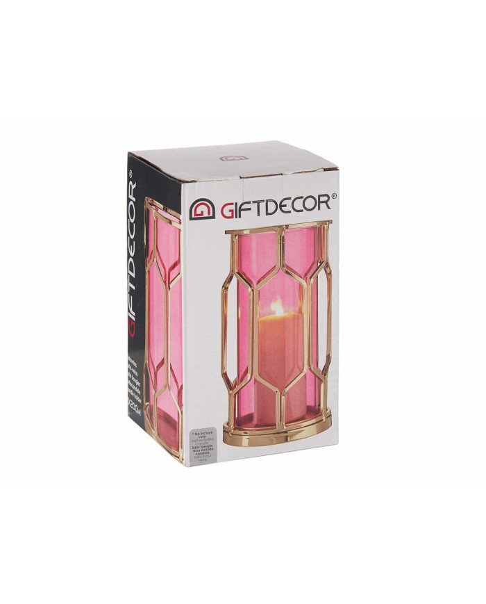 BASE VELA CRISTAL ROSA METAL ORO