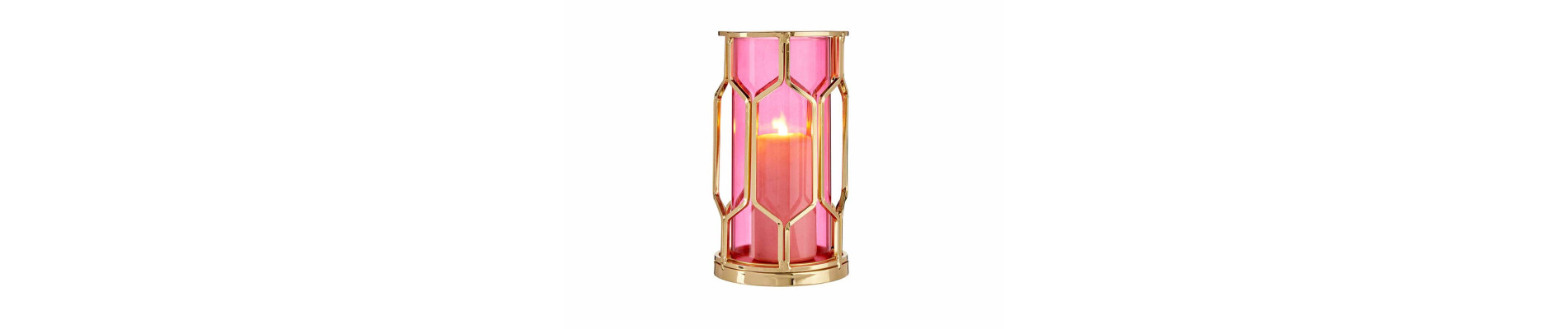 BASE VELA CRISTAL ROSA METAL ORO
