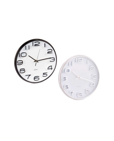 RELOJ REDONDO 32CM PLATA NEGRO SURT