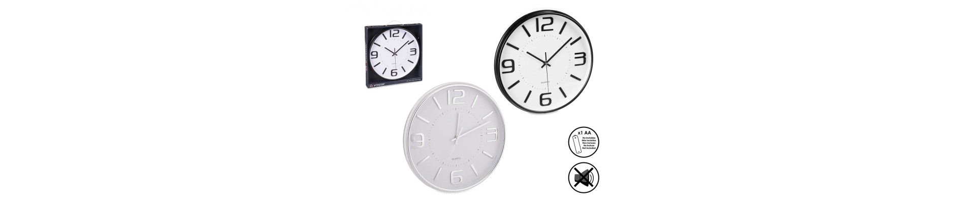 RELOJ REDONDO 31CM PLATA NEGRO SURT