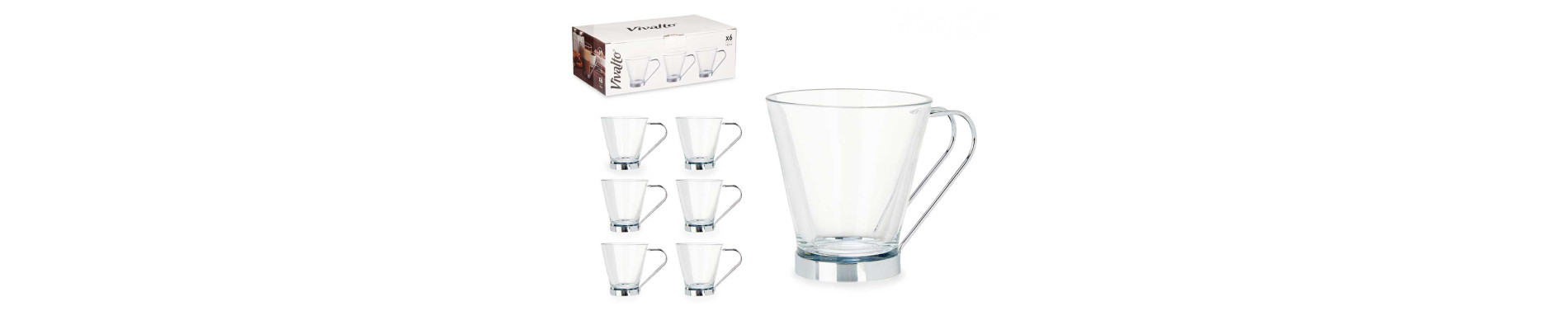 TAZA VIDRIO CON ASA METAL 140 ML CORTADO