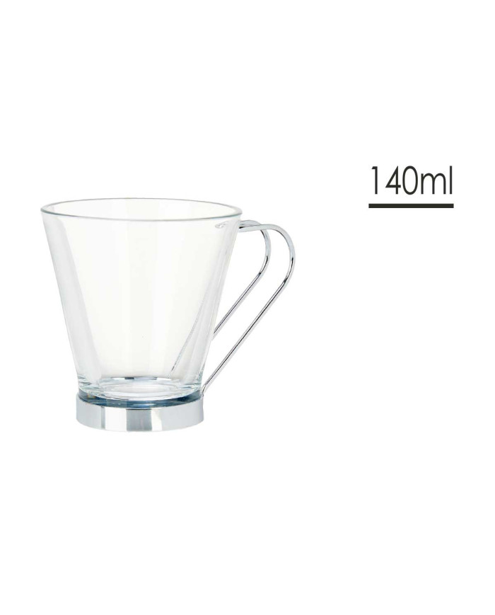 TAZA VIDRIO CON ASA METAL 140 ML CORTADO