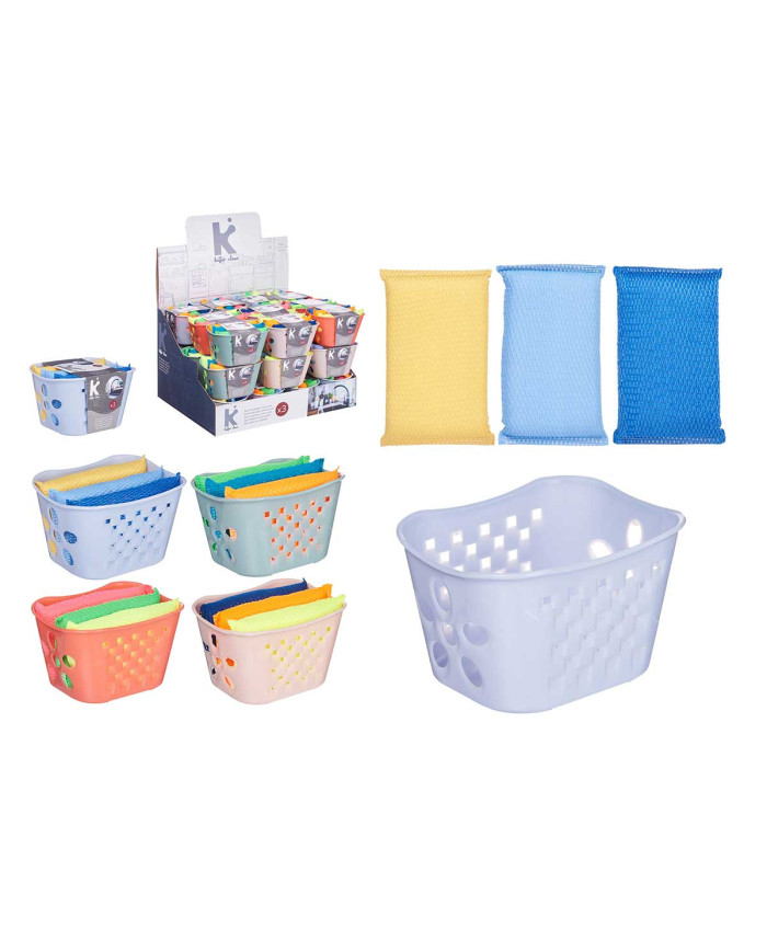 SET 3 ESTROPAJO CON CESTA COLORES SURT