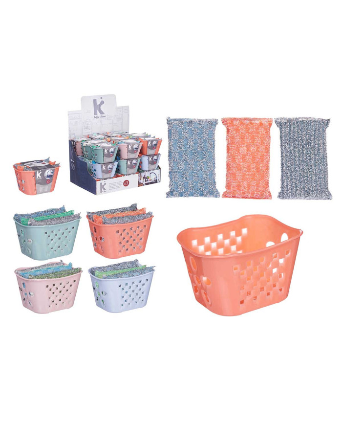 SET 3 ESTROPAJO CON CESTA COLORES METAL SURT