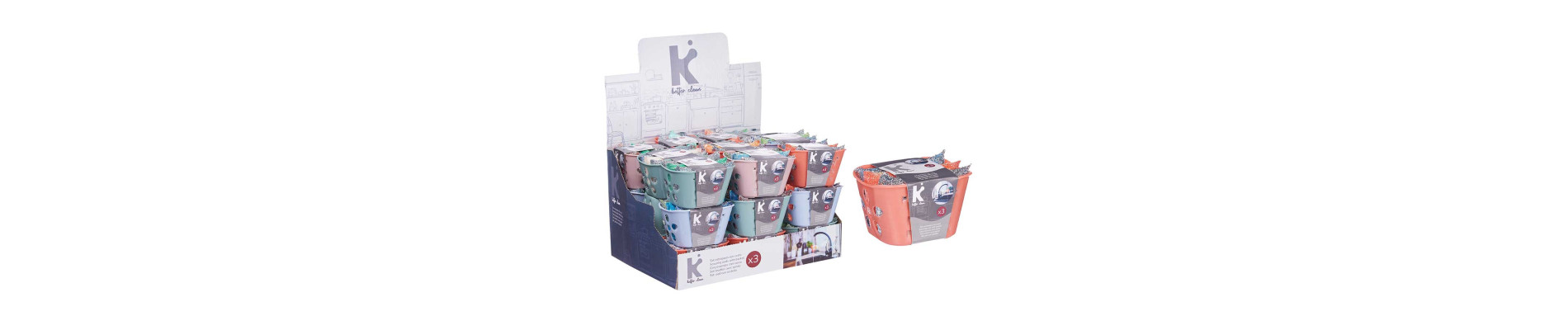 SET 3 ESTROPAJO CON CESTA COLORES METAL SURT