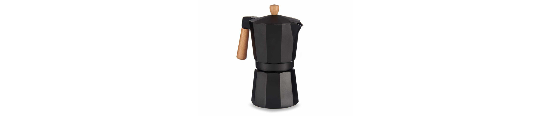 CAFETERA ALUMINIO 9 TAZAS NEGRA ASA MADERA