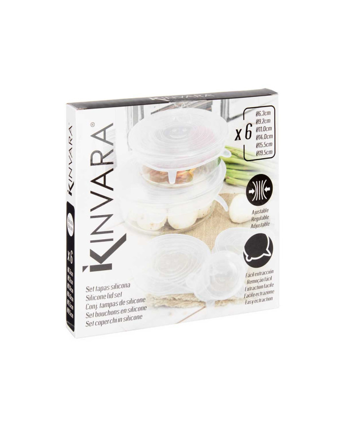 SET 6 TAPAS SILICONA TRANSPARENTE AJUSTABLE