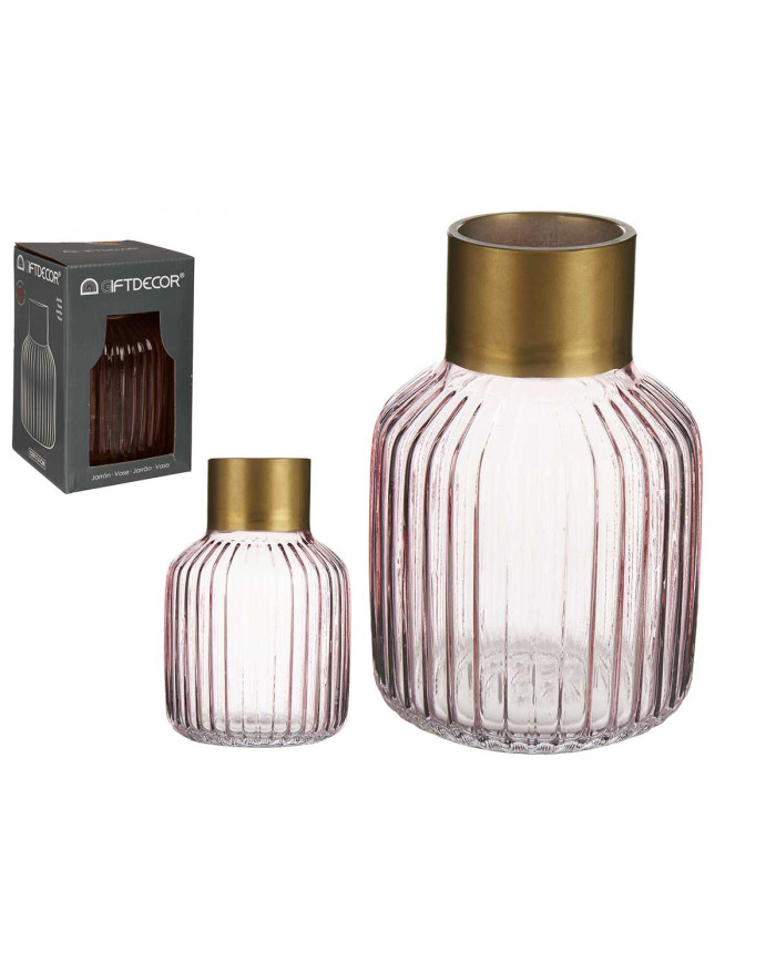 JARRON CRISTAL RAYAS ORO PEQUEÑO ROSA