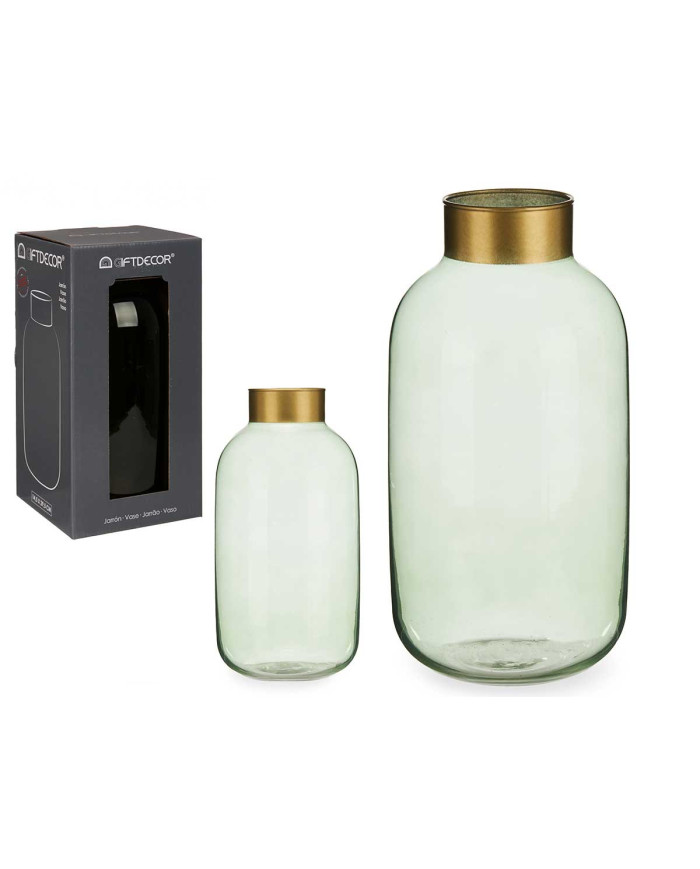 JARRON CRISTAL LISO ORO GRANDE VERDE