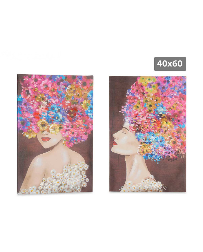 LIENZO PINTADO MUJER CON FLORES 40X60CM SURT 2