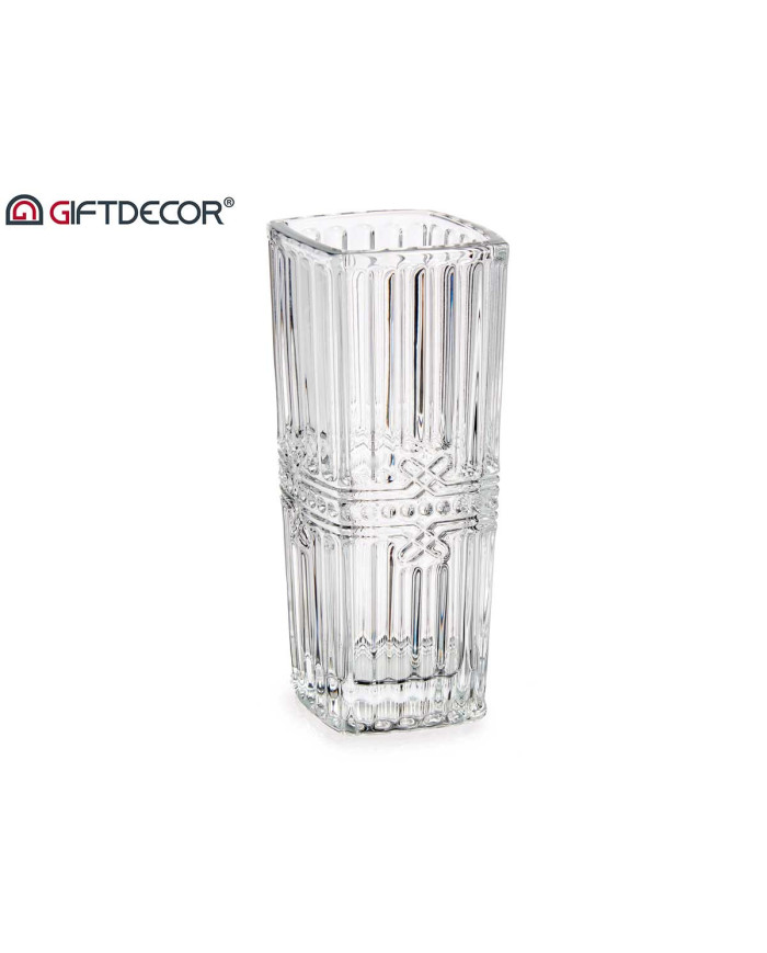 FLORERO VIDRIO CUADRADO TRANSPARENTE LAZO 15CM