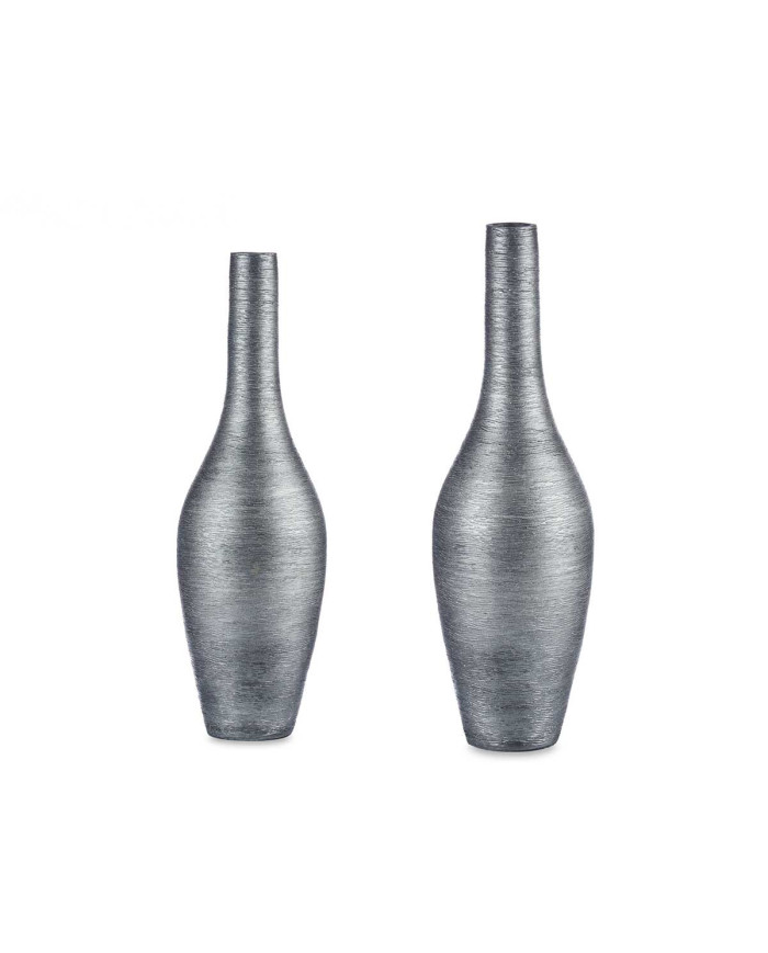 JARRON CERAMICA BOCA ESTRECHA RAYADO 80CM PLATA