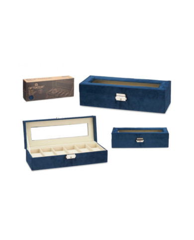CAJA RELOJERO 6 HUECOS CON LLAVE AZUL PETROLEO