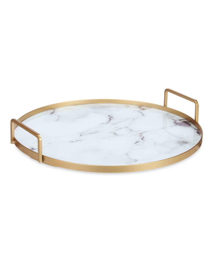 BANDEJA CON ASAS 30CM CRISTAL MARMOL BLANCO