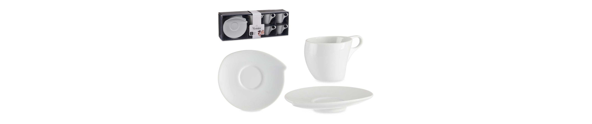 SET 6 TAZAS PORCELANA BLANCA C PLATO 90ML