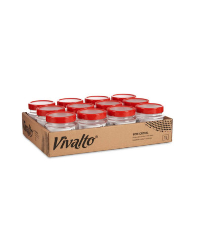 BOTE CRISTAL 1L TRANSPARENTE TAPA ROJA