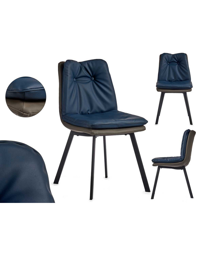 SILLON AZUL RESPALDO CON BOTONES BORDE GRIS