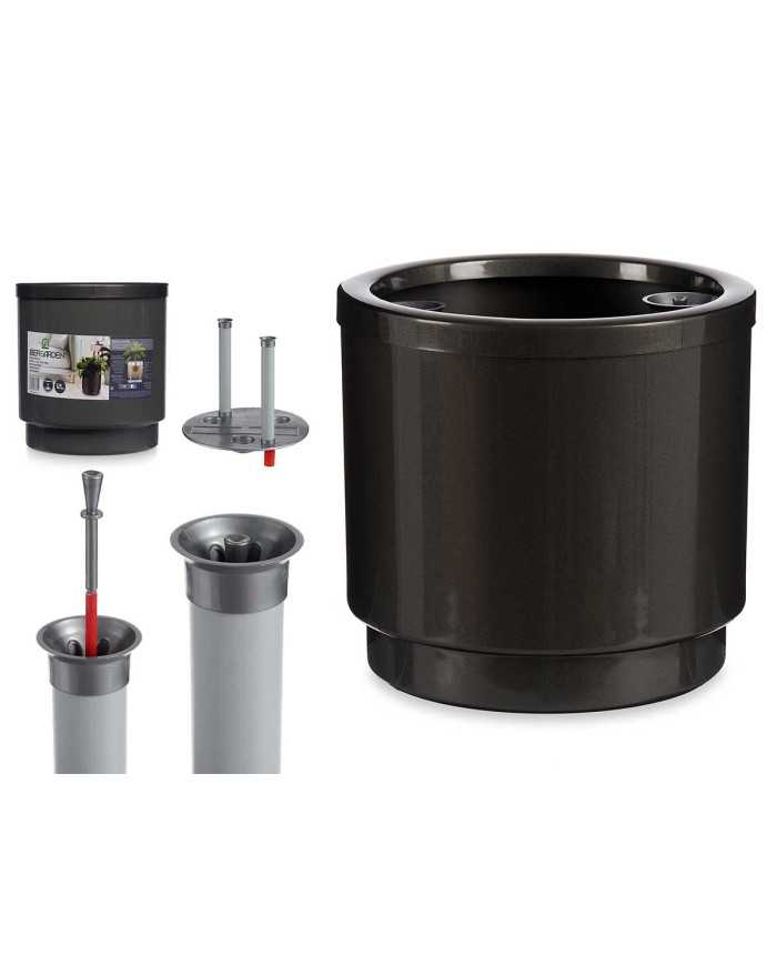 MACETA PLASTICO CON RESERVA AGUA 26CM ANTRACITA