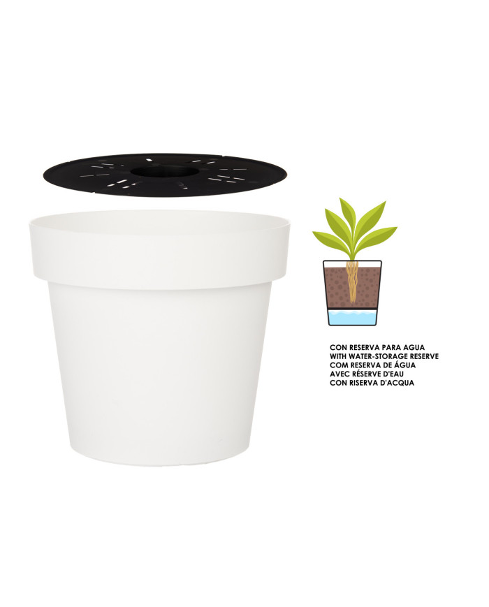 MACETA PLASTICO BLANCA CON RESERVA AGUA 30CM