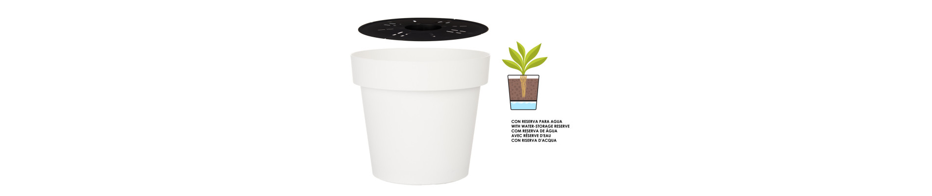 MACETA PLASTICO BLANCA CON RESERVA AGUA 30CM