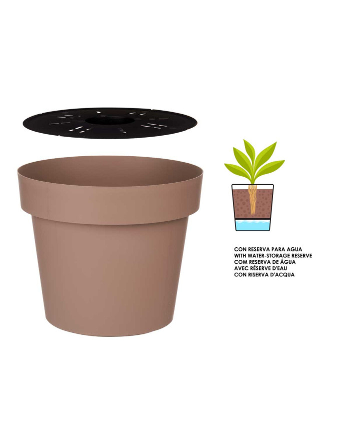 MACETA PLASTICO MARRON CON RESERVA AGUA 35CM