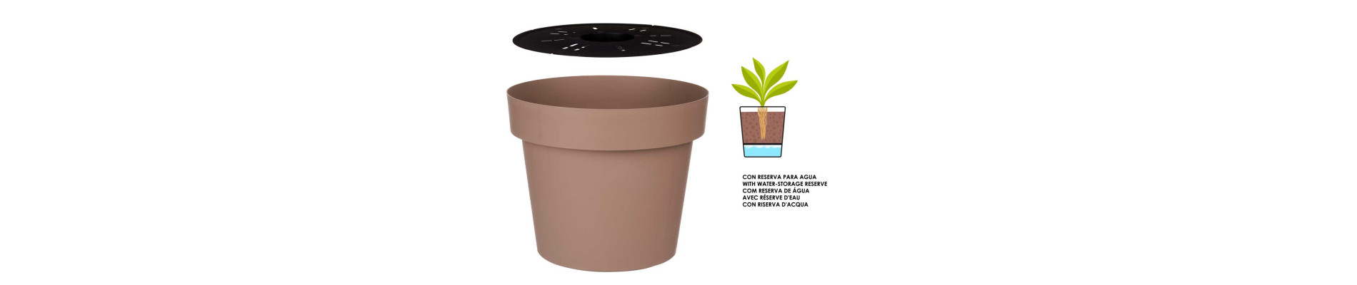 MACETA PLASTICO MARRON CON RESERVA AGUA 35CM