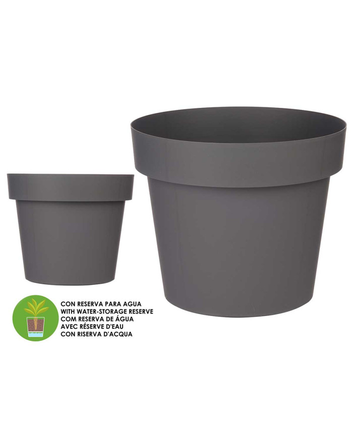 MACETA PLASTICO GRIS CON RESERVA AGUA 35CM
