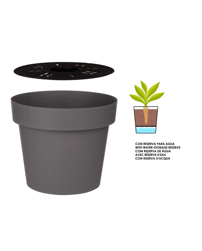 MACETA PLASTICO GRIS CON RESERVA AGUA 35CM